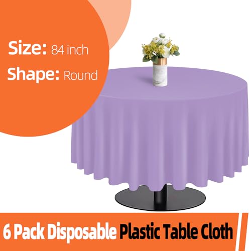 tujol Lavender 6 Pack Plastic Table Cloth 84", Disposable Round Tablecloth Table Cover, Plastic Tablecloths for Parties - Image 2