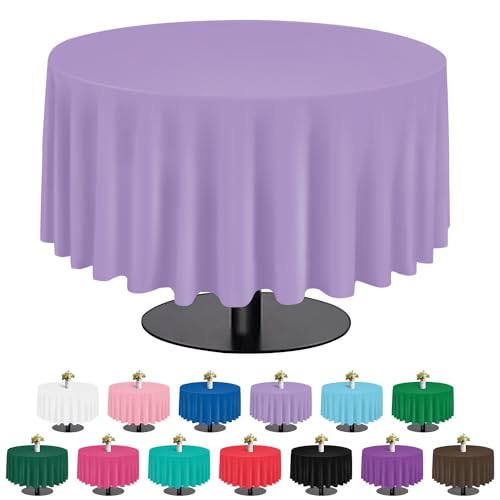 tujol Lavender 6 Pack Plastic Table Cloth 84", Disposable Round Tablecloth Table Cover, Plastic Tablecloths for Parties - Image 1