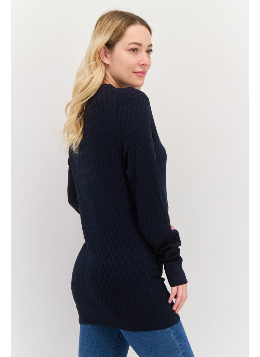 BOSS Women Crew Neck Knitted  Long Sleeves Sweater, Navy Blue  - Image 2