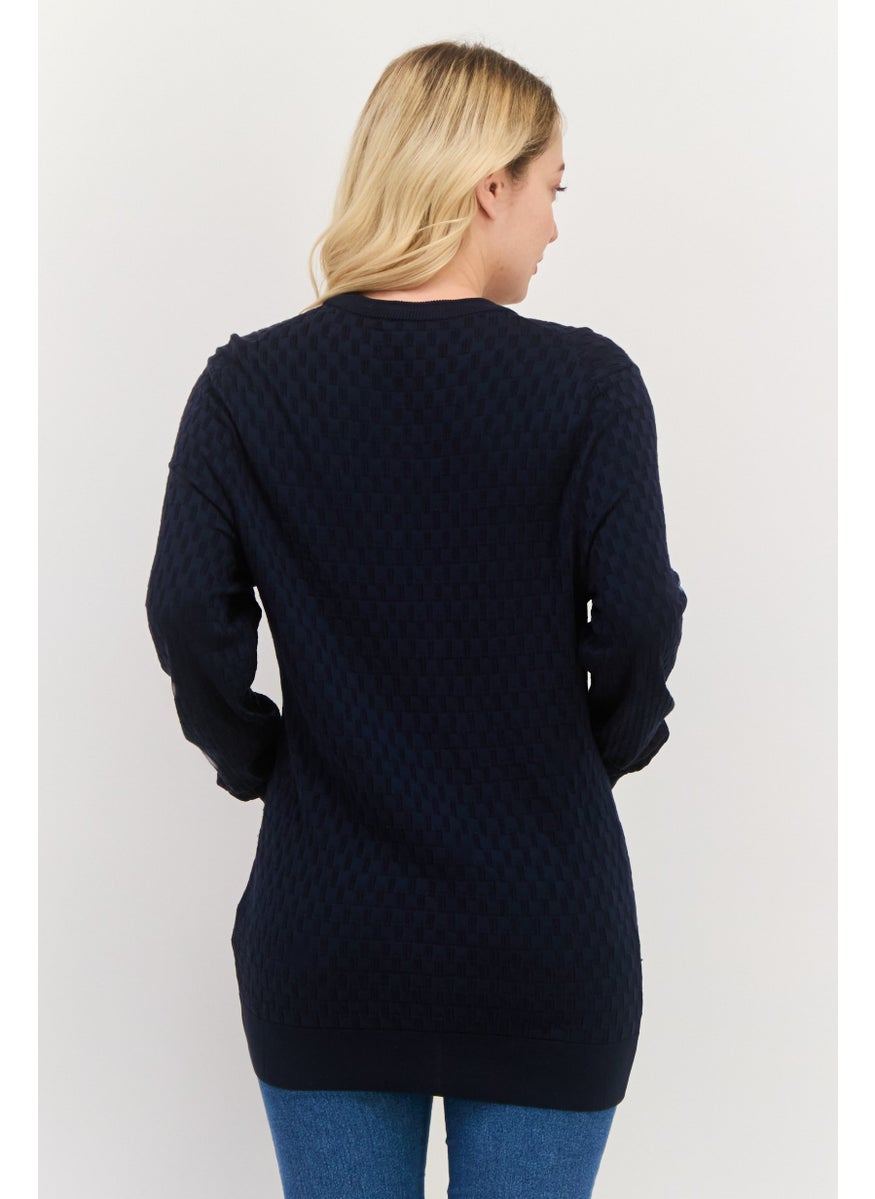 BOSS Women Crew Neck Knitted  Long Sleeves Sweater, Navy Blue  - Image 4