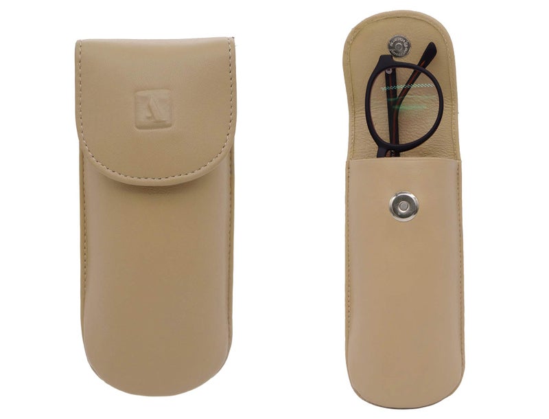 Adamis Genuine Leather Hard Shell Men And Women Spectacle Holder, Convertible To Soft And Flexible Spectacle Pouch With Removable Leather Shell. Durable For Sunglass, Reading Glasses. Size 7 x 16 cm - Image 1