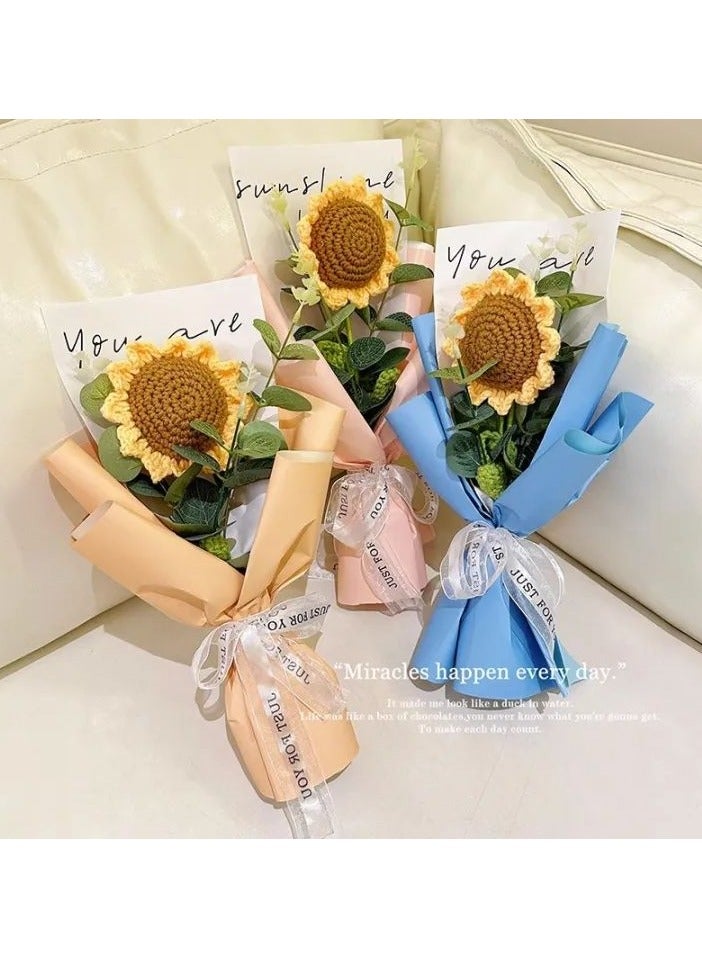Handmade Crochet Sunflowers and Roses Artificial Flower Bouquet - Unique Gift for Home Decor, Weddings, Birthdays