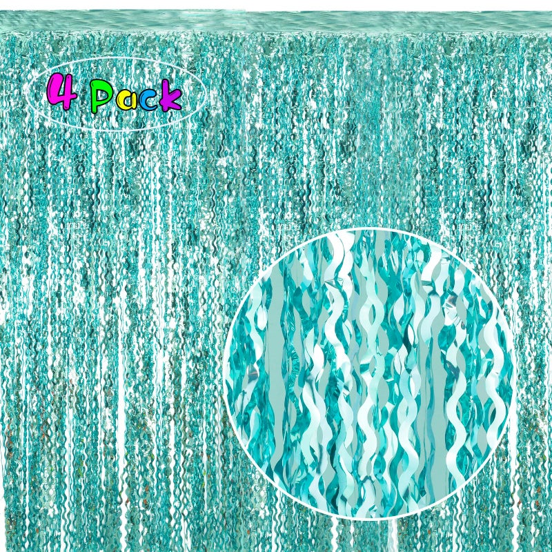 KEEUH 4 Pack 3.3 ft x 6.6 Wavy Sparkle Dark Blue Foil Fringe Backdrop Curtain - Navy Blue Streamer Backdrop Tinsel Curtains for Door Streamers Ocean Birthday Party Decorations Disco Party - Image 1