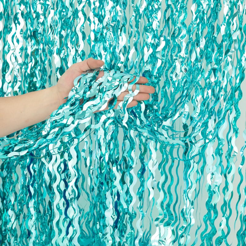 KEEUH 4 Pack 3.3 ft x 6.6 Wavy Sparkle Dark Blue Foil Fringe Backdrop Curtain - Navy Blue Streamer Backdrop Tinsel Curtains for Door Streamers Ocean Birthday Party Decorations Disco Party - Image 2