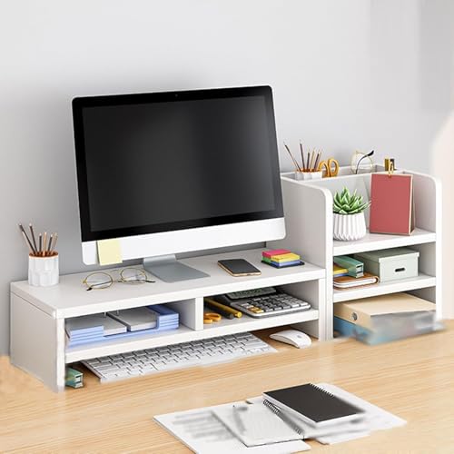 Olpad Adjustable Dual Monitor Stand with Storage Organizer, Wooden Desktop Riser for Monitors, Bamboo Corner Desk, Ergonomic Computer Riser with Pen Holder and Organizer ("Monitor Stand (white) 6 Box ") - Image 5