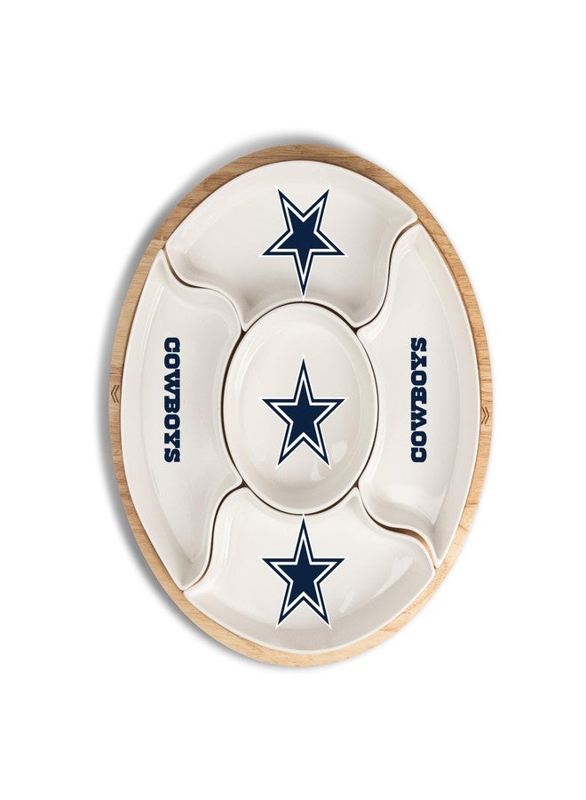 The Memory Company Officially Licensed 16" 5-Section Serving Tray w/Wood, Dallas Cowboys - Image 1