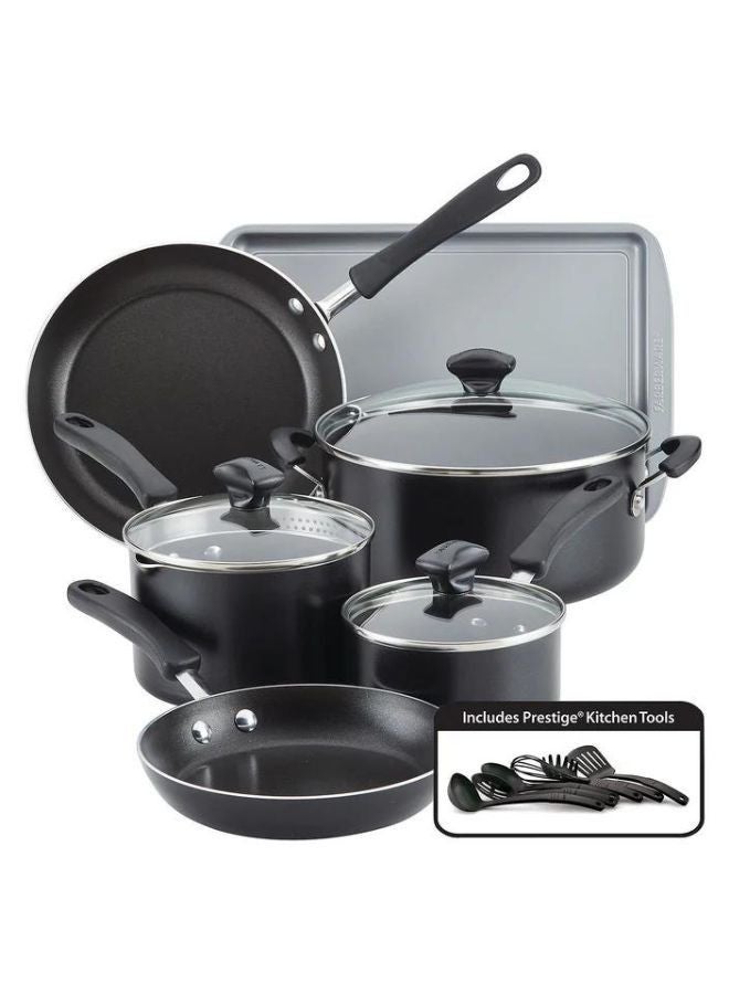 Prestige Farberware 15 Piece Nonstick Cookware Set | Cookstart Diamond Max Nonstick Cookware | Pots and Pans Set with Glass Lids |  - Black - Image 1