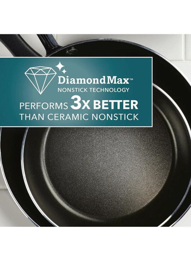 Prestige Farberware 15 Piece Nonstick Cookware Set | Cookstart Diamond Max Nonstick Cookware | Pots and Pans Set with Glass Lids |  - Black - Image 2