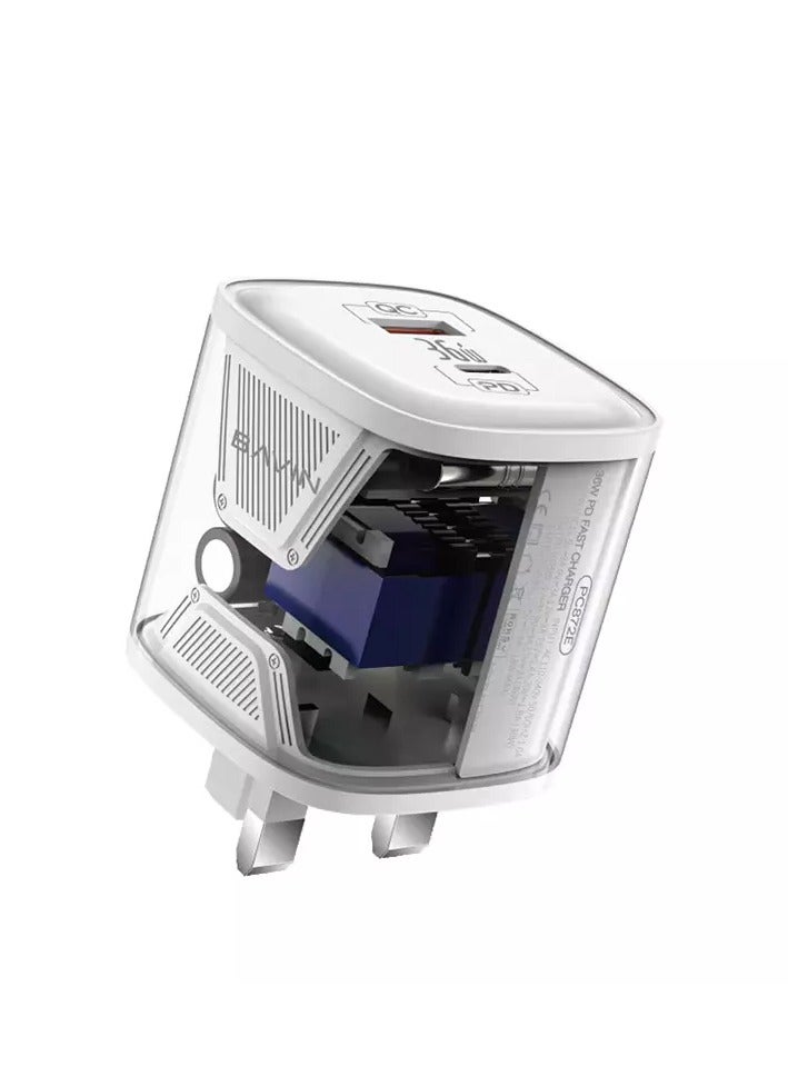 Bavin PC872E Clear Dual Port QC and PD Fast Charging Home Charger 36W White - Image 1