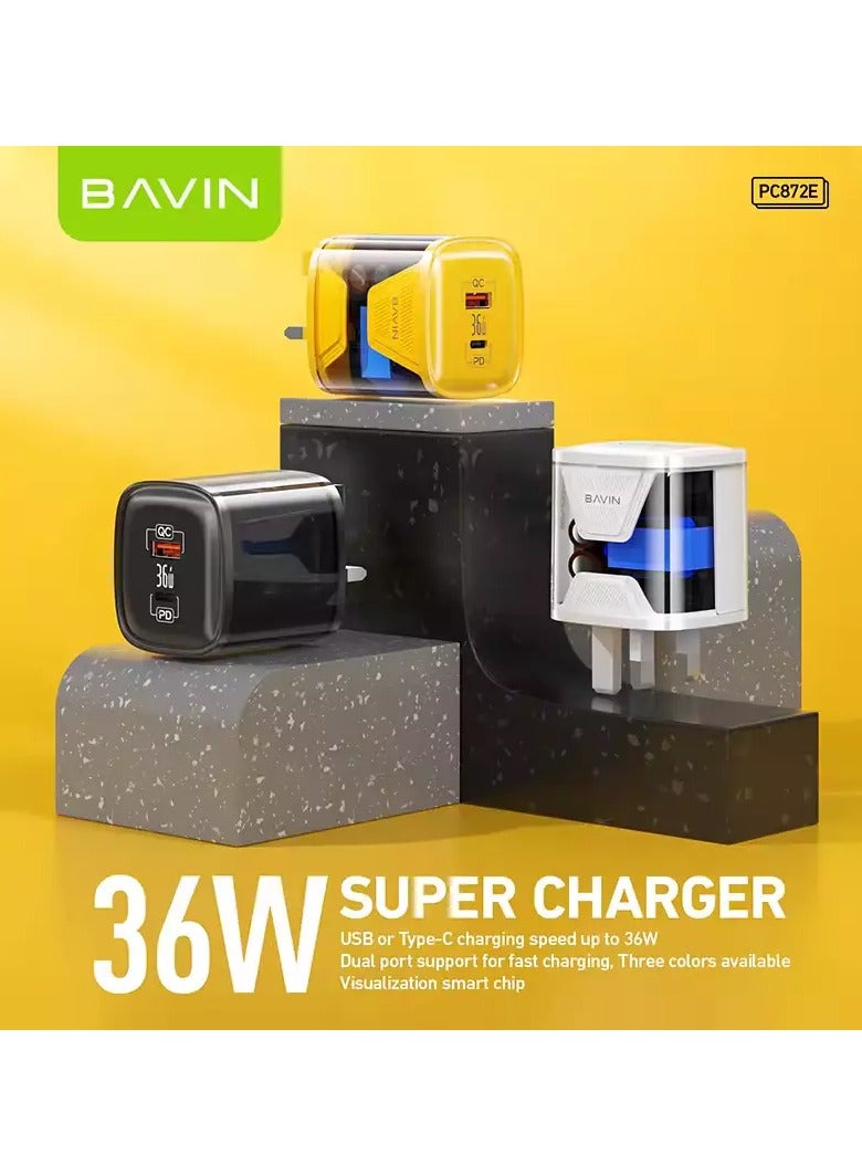 Bavin PC872E Clear Dual Port QC and PD Fast Charging Home Charger 36W White - Image 2