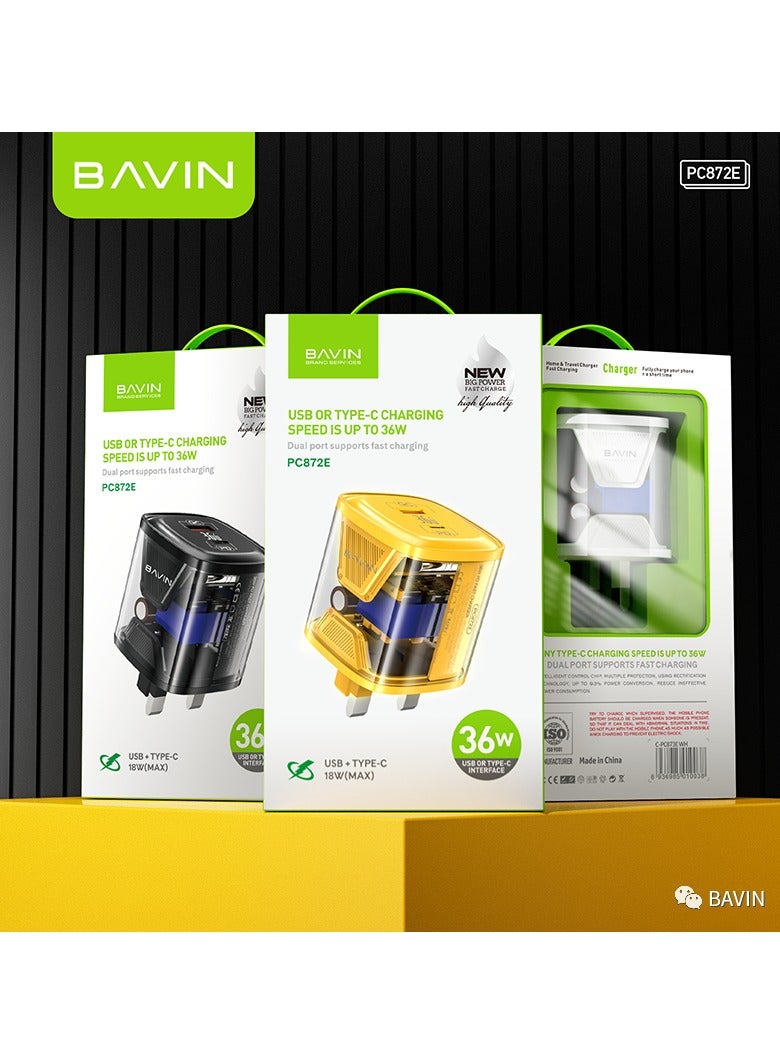 Bavin PC872E Clear Dual Port QC and PD Fast Charging Home Charger 36W White - Image 5
