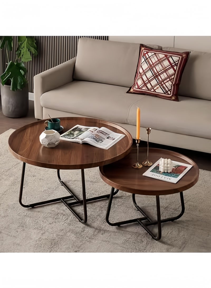 GGEROU Nesting Coffee Table Set of 2, 23.6" +31.5" Round Walnut End Tables with Fluted, Modern Center Table for Living Room Bedroom Office Balcony - Image 1