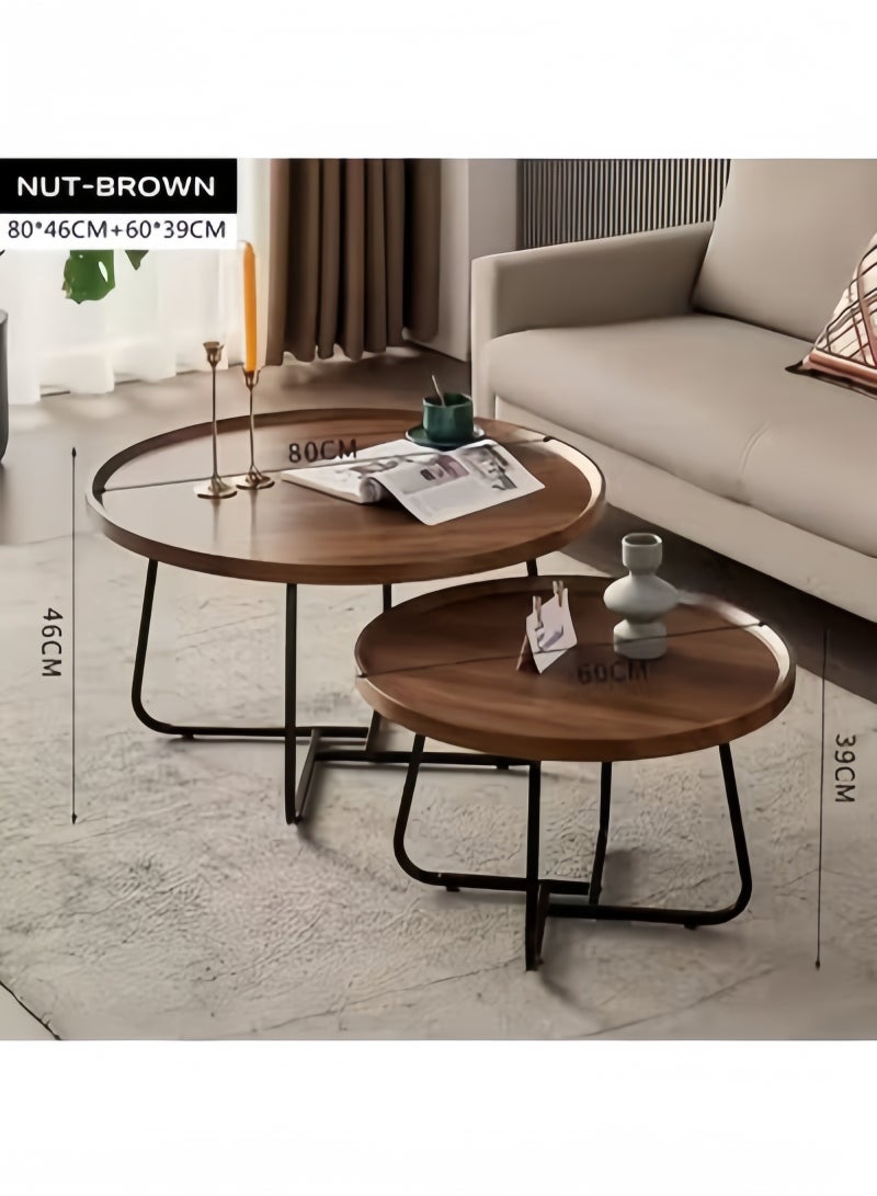 GGEROU Nesting Coffee Table Set of 2, 23.6" +31.5" Round Walnut End Tables with Fluted, Modern Center Table for Living Room Bedroom Office Balcony - Image 2