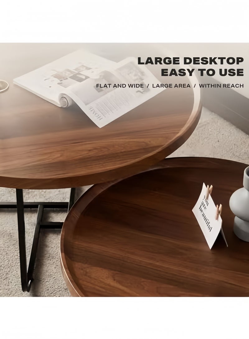 GGEROU Nesting Coffee Table Set of 2, 23.6" +31.5" Round Walnut End Tables with Fluted, Modern Center Table for Living Room Bedroom Office Balcony - Image 4
