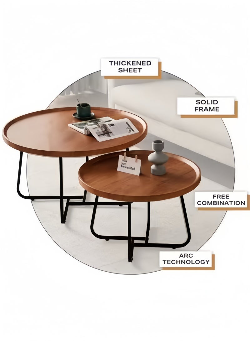 GGEROU Nesting Coffee Table Set of 2, 23.6" +31.5" Round Walnut End Tables with Fluted, Modern Center Table for Living Room Bedroom Office Balcony - Image 3