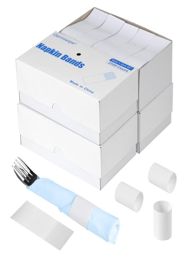 Germiwipe Pack of 10,000 White Paper Napkin Bands Self Adhesive,Easy to Separate, Time-Saving,1.5x4.25 Inch Silverware Wraps Band Paper Napkin Rings for Restaurant, Party, Wedding, (4 Boxes x 2,500) - Image 1
