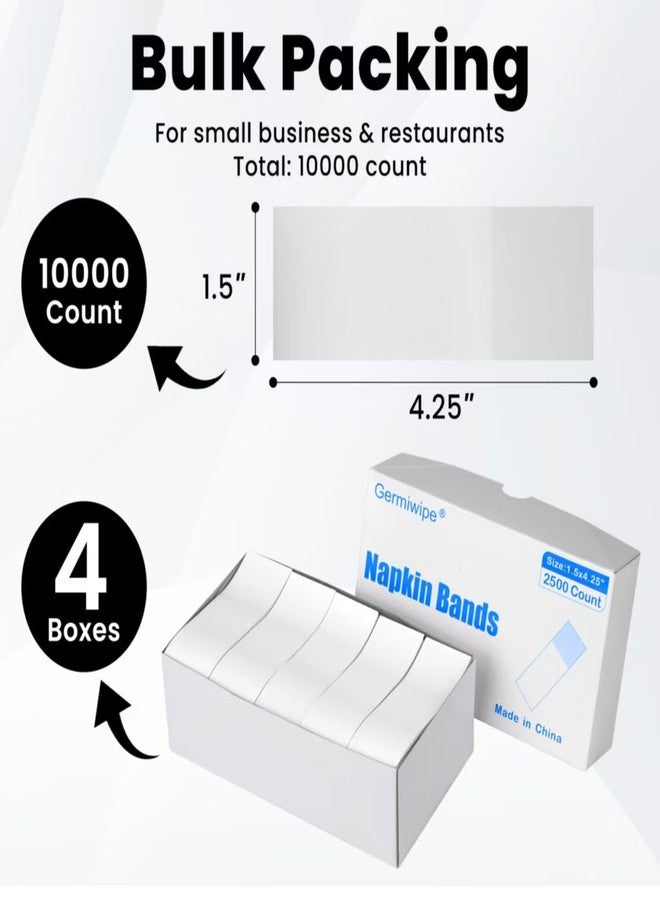 Germiwipe Pack of 10,000 White Paper Napkin Bands Self Adhesive,Easy to Separate, Time-Saving,1.5x4.25 Inch Silverware Wraps Band Paper Napkin Rings for Restaurant, Party, Wedding, (4 Boxes x 2,500) - Image 3