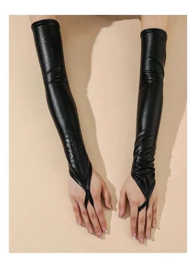 VEILLE Black Lame Metallic Shiny Long Fingerless Glove & Fantasy Accessory – Stage & Fantasy Accessory.