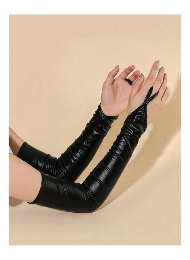VEILLE Black Lame Metallic Shiny Long Fingerless Glove & Fantasy Accessory – Stage & Fantasy Accessory.