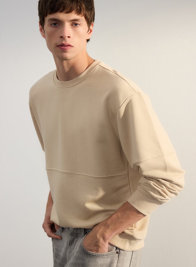trendyol Stone Oversize/Wide Cut Piping 100% Cotton Non-raised Sweatshirt - Image 2