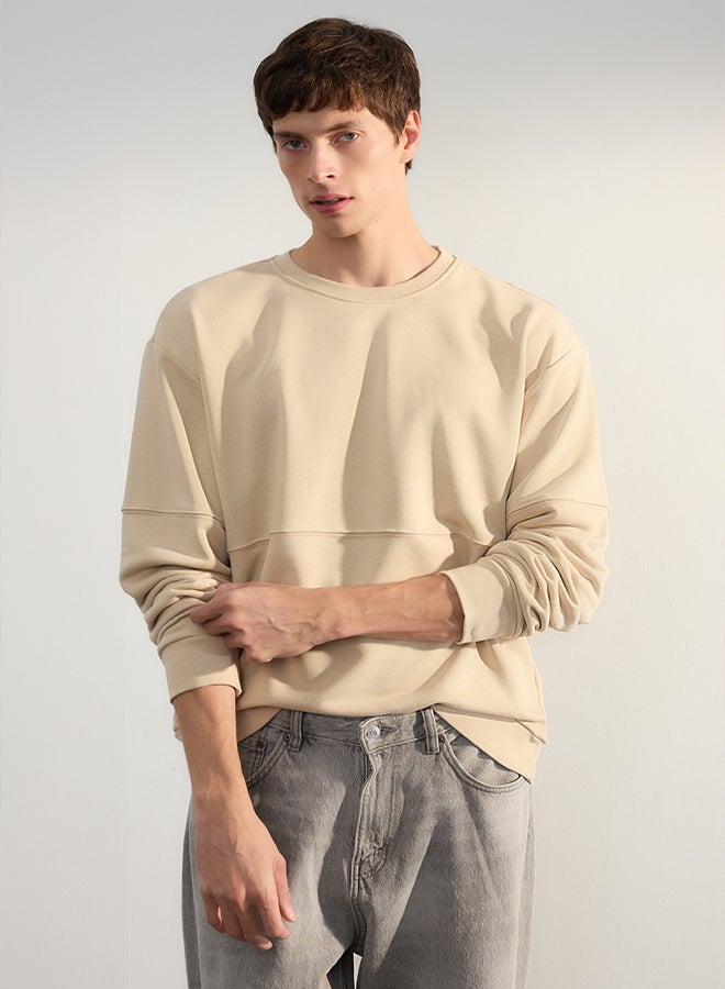 trendyol Stone Oversize/Wide Cut Piping 100% Cotton Non-raised Sweatshirt - Image 1