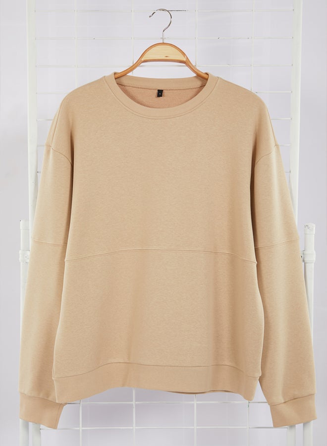 trendyol Stone Oversize/Wide Cut Piping 100% Cotton Non-raised Sweatshirt - Image 5