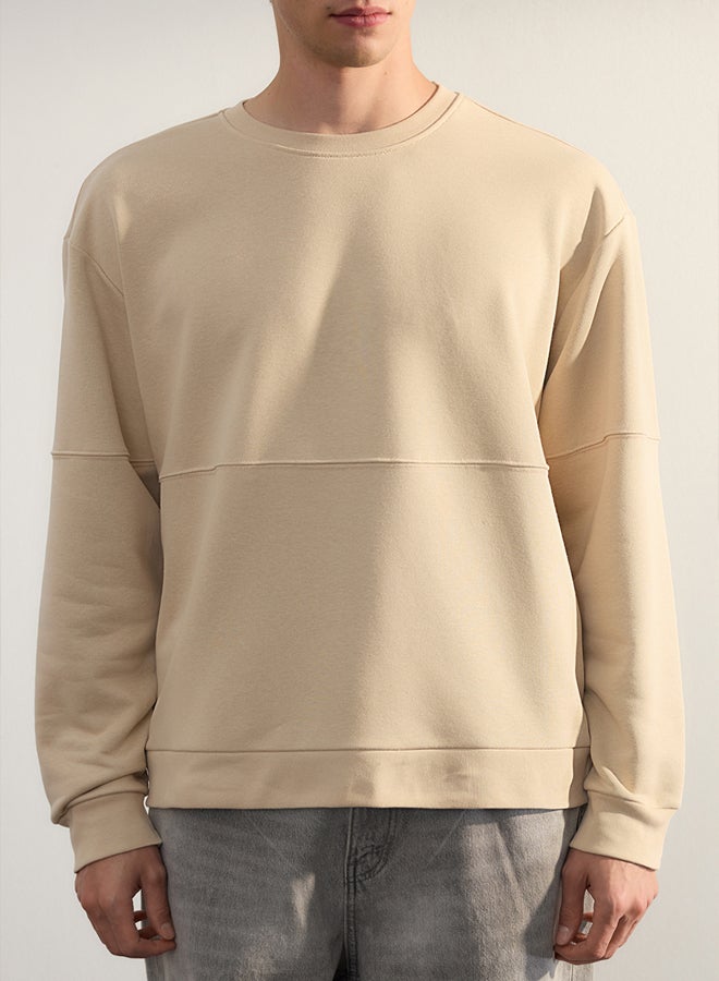 trendyol Stone Oversize/Wide Cut Piping 100% Cotton Non-raised Sweatshirt - Image 4