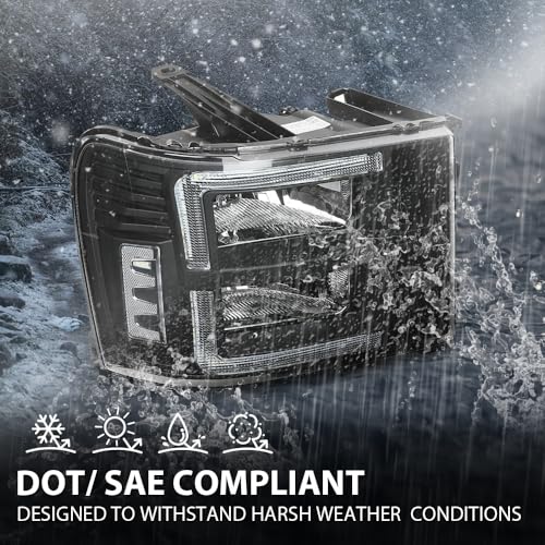 GPLUS مجموعة مصابيح LED DRL متوافقة مع GMC Sierra 1500 2007-2013/تناسب GMC Sierra 2500 HD 3500 HD 2007-2014 مصابيح أمامية يسار ويمين عدسة شفافة هيكل أسود عاكس شفاف - Image 4