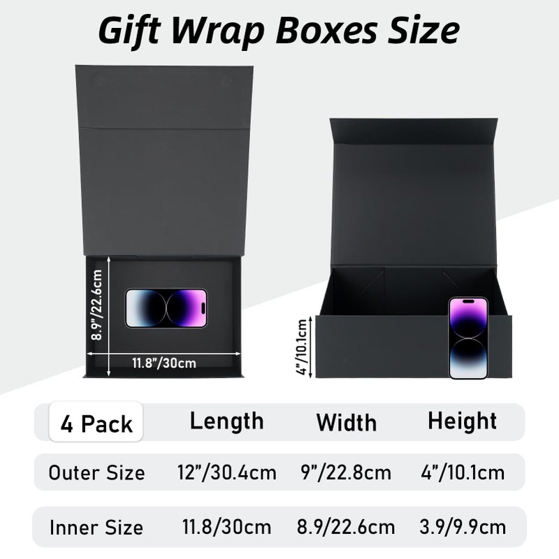 Edenseelake 12x9x4 Inch Black Gift Boxes with Magnetic Closure Lids for Presents, Wedding, Valentineâ€™s Day, Fatherâ€™s Day, Birthday - Image 4