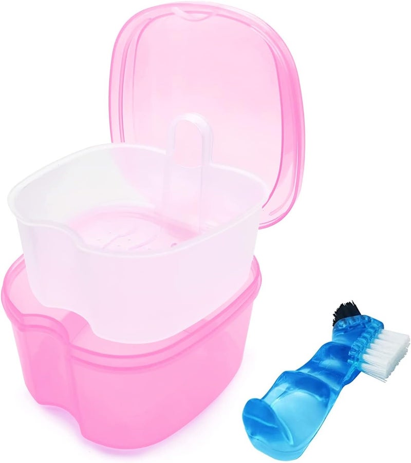 Pink Denture Cup - Leakproof Seal Denture Bath for Daily Oral Hygiene Bathroom Use - Image 1