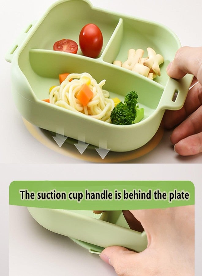 DAECHAO Silicone Tableware for Baby, Silicone Divided Suction Plate for Babies with Built-in Suction Cups, Baby Spoons, Babies Attachable Tethers, Divided Design for Picky Eaters, Baby Led Weaning Supplies - Image 4