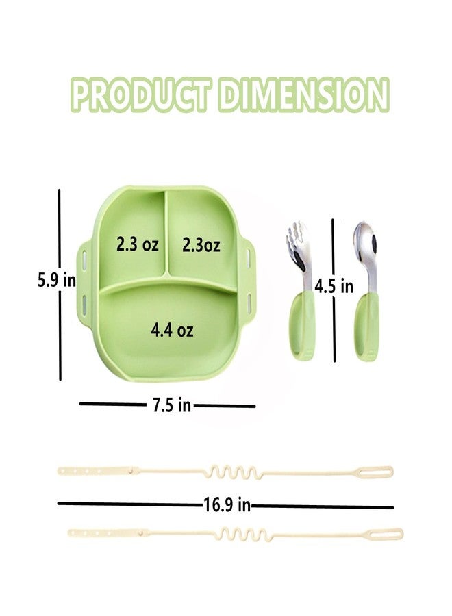 DAECHAO Silicone Tableware for Baby, Silicone Divided Suction Plate for Babies with Built-in Suction Cups, Baby Spoons, Babies Attachable Tethers, Divided Design for Picky Eaters, Baby Led Weaning Supplies - Image 2