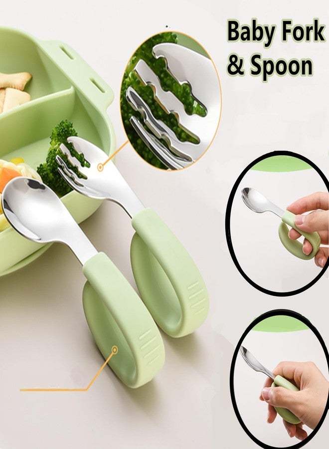 DAECHAO Silicone Tableware for Baby, Silicone Divided Suction Plate for Babies with Built-in Suction Cups, Baby Spoons, Babies Attachable Tethers, Divided Design for Picky Eaters, Baby Led Weaning Supplies - Image 5