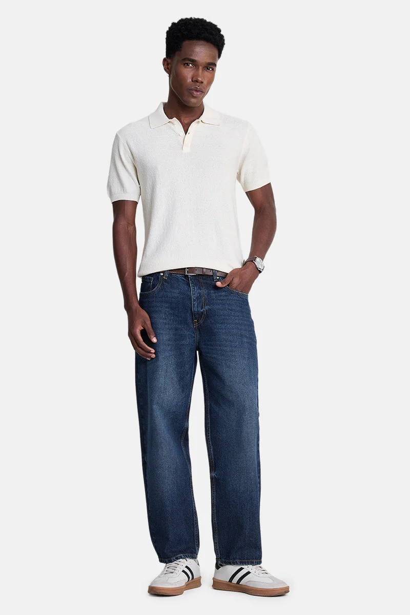 SNITCH Blue Solid Loose Fit Streetwear Jeans