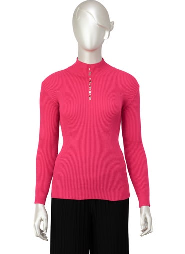 Oppland Women's Winter Stylish Stoned Half Collar Long Sleeve Fitted Lycra Knitted Knitwear Badi Sweater on the Chest  - Image 1