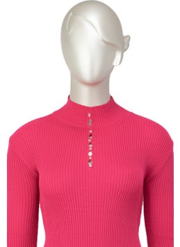Oppland Women's Winter Stylish Stoned Half Collar Long Sleeve Fitted Lycra Knitted Knitwear Badi Sweater on the Chest  - Image 4