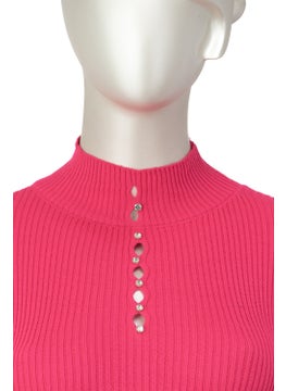 Oppland Women's Winter Stylish Stoned Half Collar Long Sleeve Fitted Lycra Knitted Knitwear Badi Sweater on the Chest  - Image 5