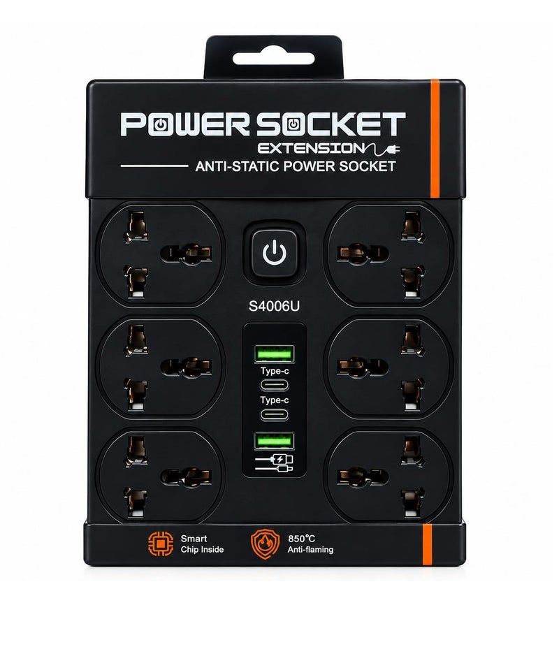 Power Extension Board S4006U – 6 Universal Outlets, USB and Type-C Charging