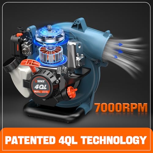 SENIX 4QL 26.5 cc 4-Cycle Handheld Gas Powered Leaf Blower for Lawn Care Clean Up, Up to 410 CFM and 125 MPH, Light Weight, Dual Grip Handle, BL4QL-L, Blue - Image 4