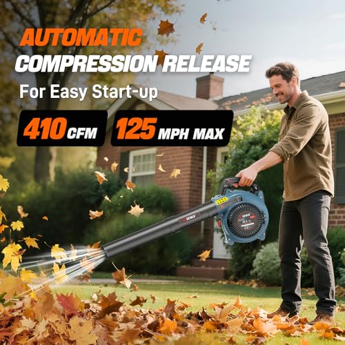 SENIX 4QL 26.5 cc 4-Cycle Handheld Gas Powered Leaf Blower for Lawn Care Clean Up, Up to 410 CFM and 125 MPH, Light Weight, Dual Grip Handle, BL4QL-L, Blue - Image 5