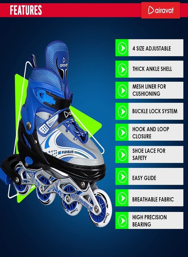 Airavat Roady Adjustable Inline Skates, Made of Aluminum, Outdoor Unisex Inline Skates, Size-Large (38-41), Color-Blue - Image 2