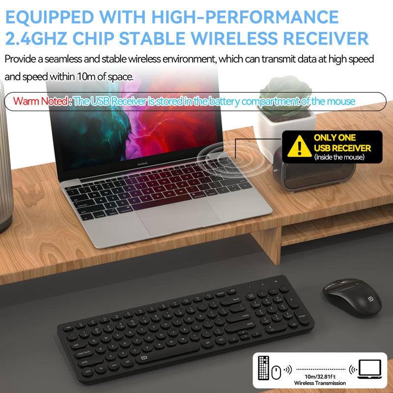 FD Wireless Keyboard and Mouse Combo, FD iK6630 2.4GHz Cordless Cute Round Key Set Smart Power-Saving Quiet Slim Combo for Laptop, Computer,TV and Mac - Image 3