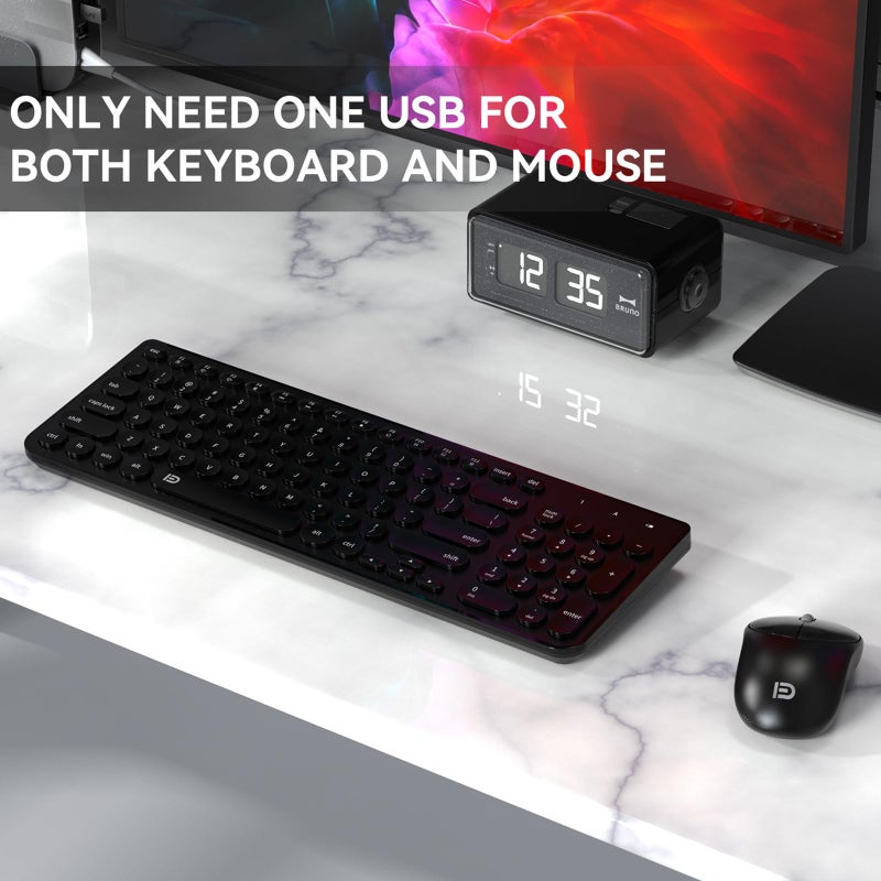 FD Wireless Keyboard and Mouse Combo, FD iK6630 2.4GHz Cordless Cute Round Key Set Smart Power-Saving Quiet Slim Combo for Laptop, Computer,TV and Mac - Image 2