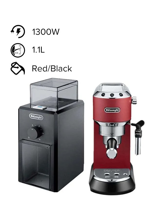 ديلونجي مضخة ديديكا إسبريسو مع مطحنة كهربائية 1.1 L 1300 W EC685R BUNDLE أحمر وأسود - Image 1