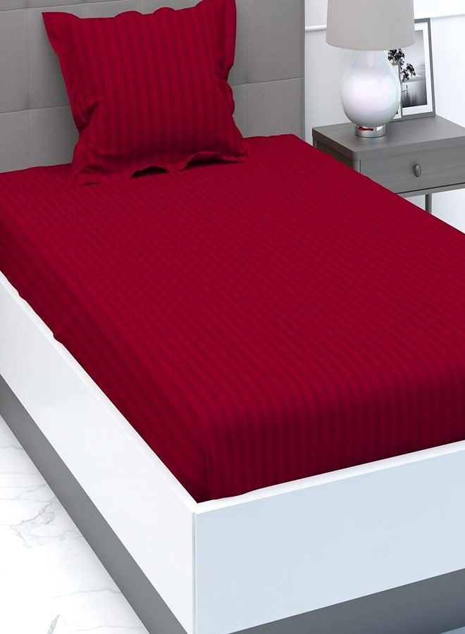 Purav Light Microfiber Flat Single Bed Bedsheet| Plain Striped Cotton Bedsheet with 1 Pillow Cover for Queen Size Bed| Supersoft 340 TC| Breathable| Wrinklefree| (Size: 60x90 inch, Maroon Color) - Image 2
