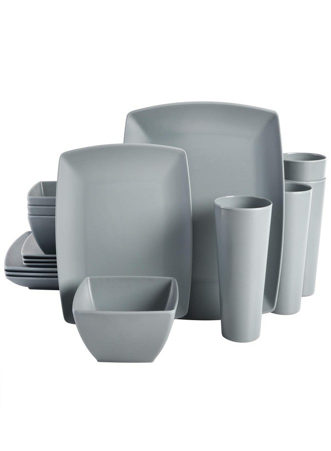 Gibson Home Soho Grayson Square Melamine Plastic Dinnerware Set, Service for Four (16pcs), Grey - Image 1