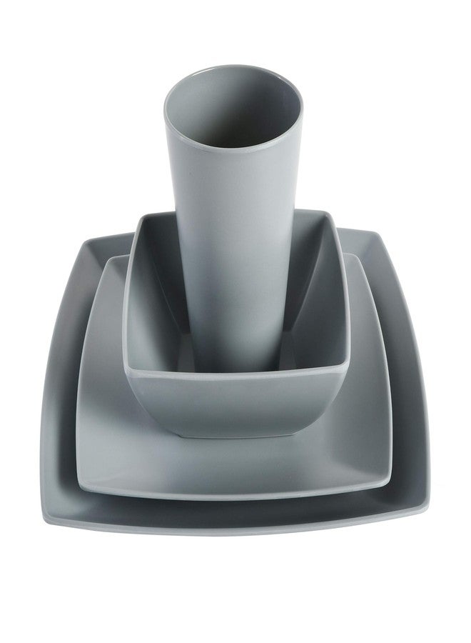 Gibson Home Soho Grayson Square Melamine Plastic Dinnerware Set, Service for Four (16pcs), Grey - Image 3