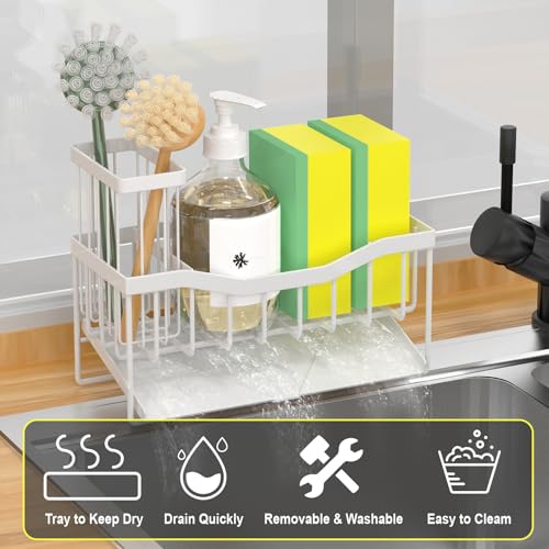 Fssvcd Maifan Sink Caddy Sponge Holder for Kitchen with Brush Holder and Stainless Steel Self Drain Tray, Rustproof Kitchen Sink Organizer for Sponge, Soap Dispenser Storage Accessories - Image 3