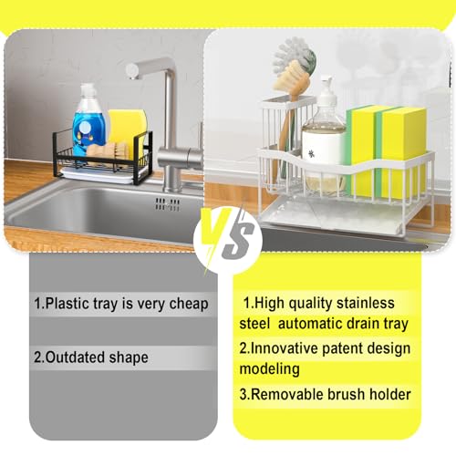 Fssvcd Maifan Sink Caddy Sponge Holder for Kitchen with Brush Holder and Stainless Steel Self Drain Tray, Rustproof Kitchen Sink Organizer for Sponge, Soap Dispenser Storage Accessories - Image 4