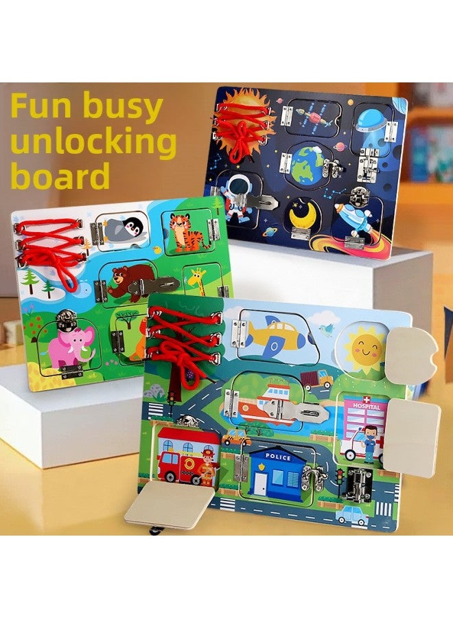 Toys CPC/CE Early Childhood Education Busy Board Explosions Montessori Unlock Board Life Educational Toys-Color:Animal Busy Board  - Image 2